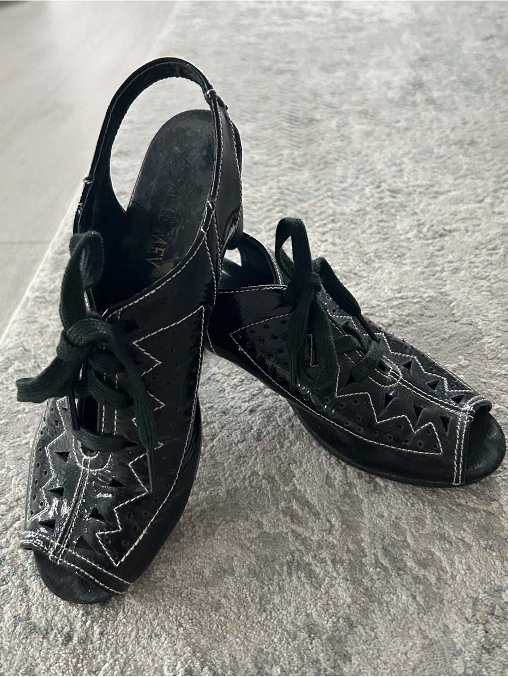 Peep-toe, lace-up sling backs, size 38